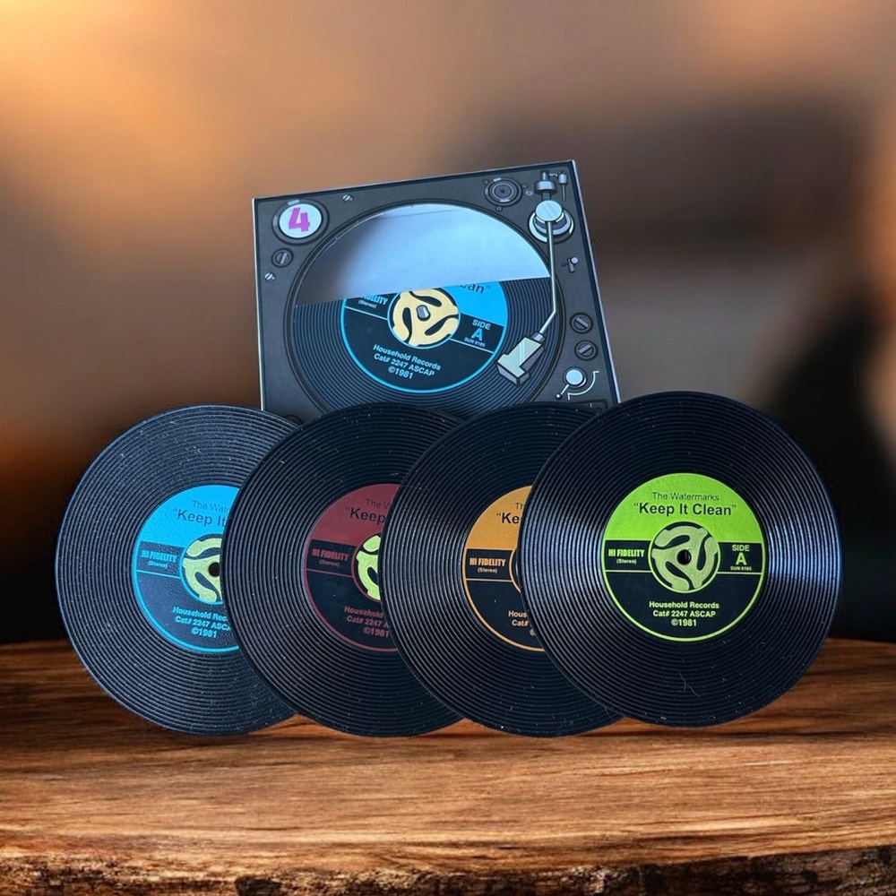 Set of 4 Record Album Silicone Coasters